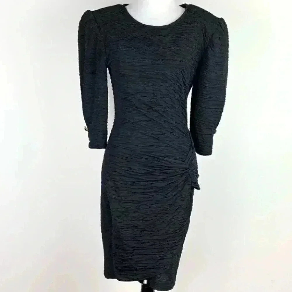 Vintage how sweet it is black wiggle dress 80s 90s 3/4 sleeves party formal - Picture 2 of 11